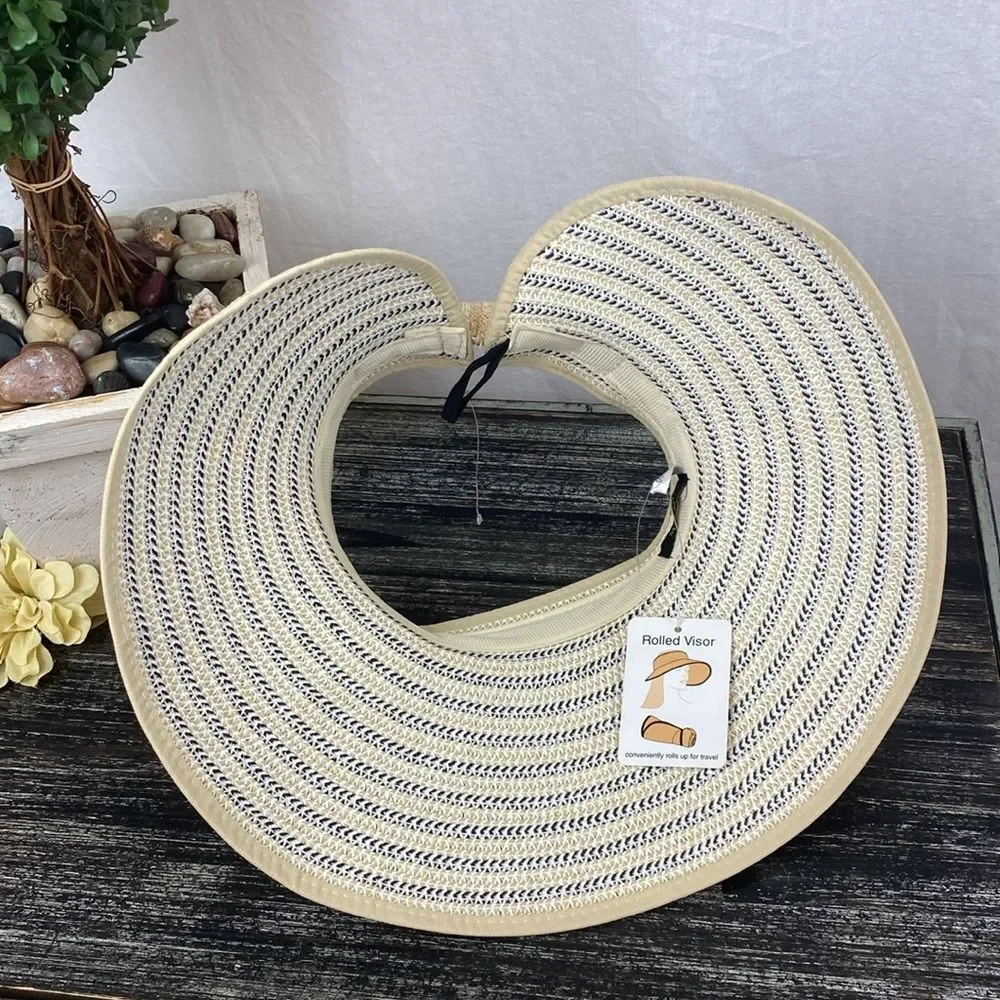 Magid Hats Tan & Blue Woven Rolled Visor Travel Hat NEW